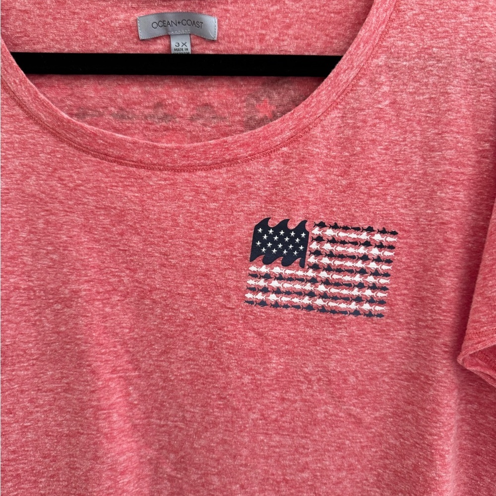 Ocean + Coast Women’s American Flag Fish Shirt Size 3X Red Fishing Outdoors - Picture 2 of 5